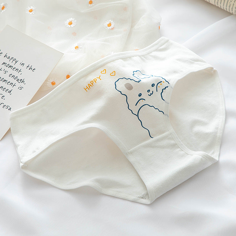 Simple Yellow Cute Rabbit Girl Underwear Women's Cotton Crotch Mid-waist