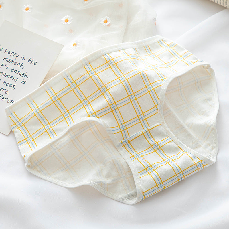 Simple Yellow Cute Rabbit Girl Underwear Women's Cotton Crotch Mid-waist