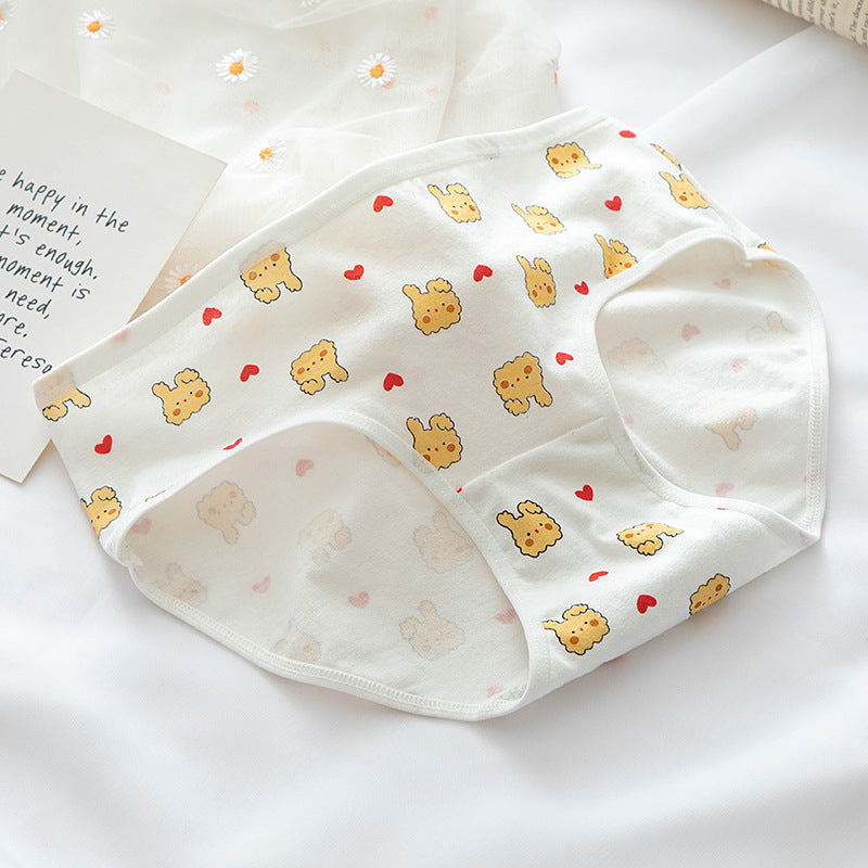 Simple Yellow Cute Rabbit Girl Underwear Women's Cotton Crotch Mid-waist