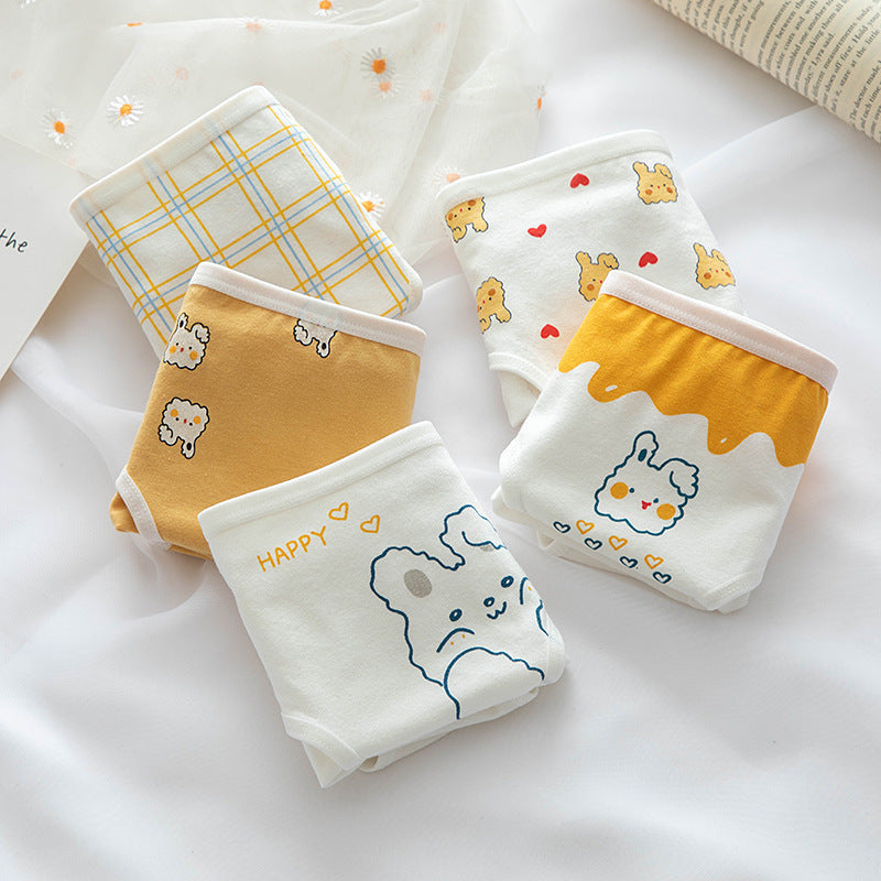Simple Yellow Cute Rabbit Girl Underwear Women's Cotton Crotch Mid-waist