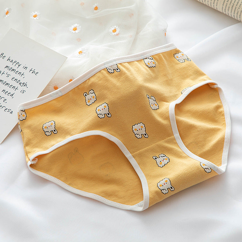 Simple Yellow Cute Rabbit Girl Underwear Women's Cotton Crotch Mid-waist