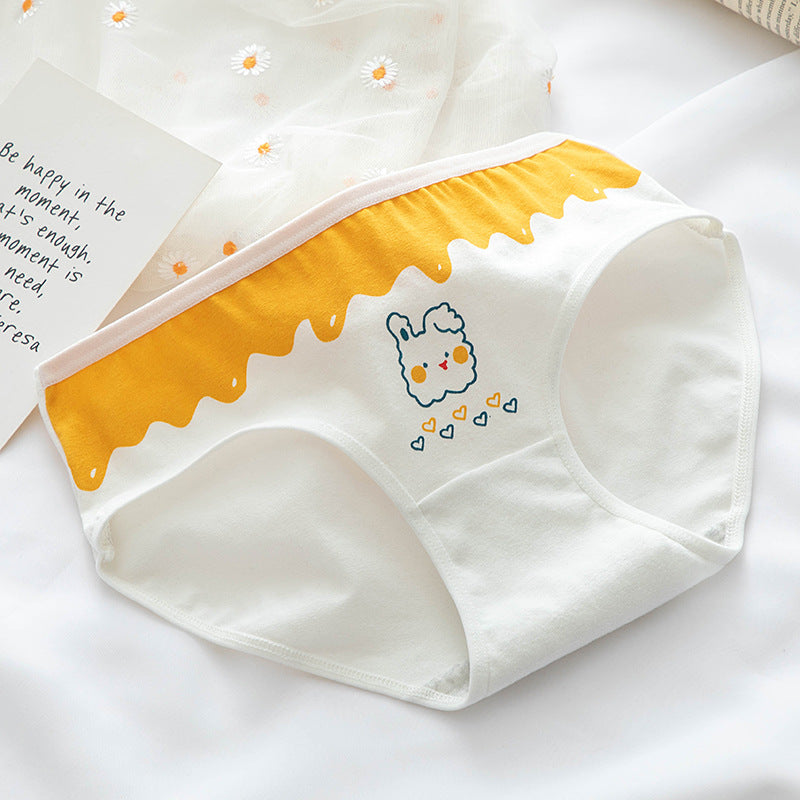 Simple Yellow Cute Rabbit Girl Underwear Women's Cotton Crotch Mid-waist