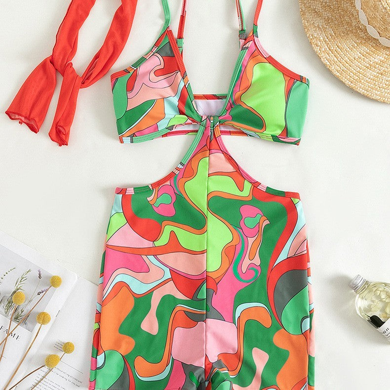European And American Retro Printed One-piece Swimwear