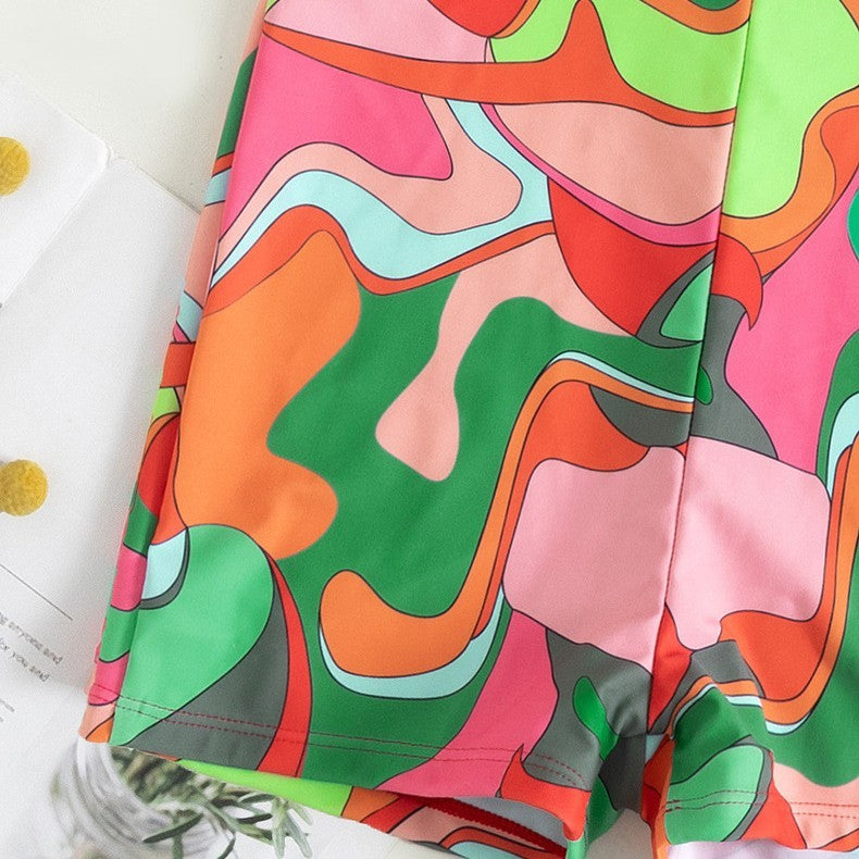 European And American Retro Printed One-piece Swimwear