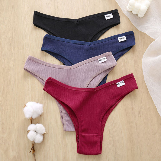Threaded Cotton Low Waist Breathable And Comfortable Briefs