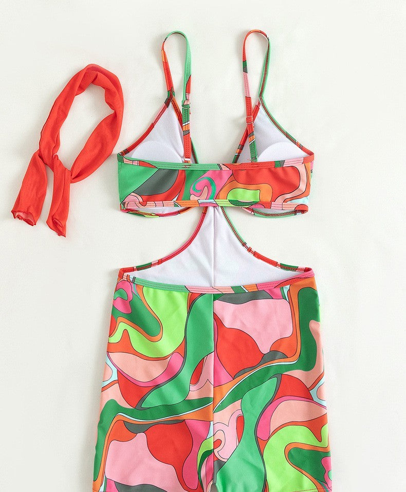 European And American Retro Printed One-piece Swimwear